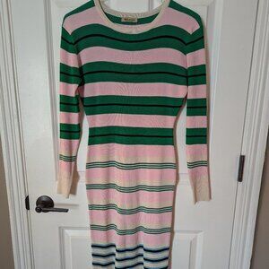 Striped Ribbed Sweater Dress, Size Small